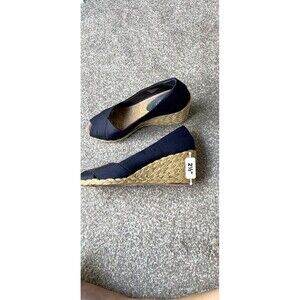 Ralph Lauren Wedge Cecilia Sz 7 Shoe Shantung Espadrille Navy Blue Woven